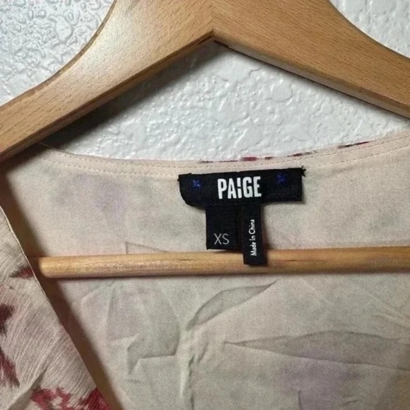 PAIGE Women Silk Floral Ruffle Mini Dress Cream Red Short Sleeve XS - Picture 4 of 6